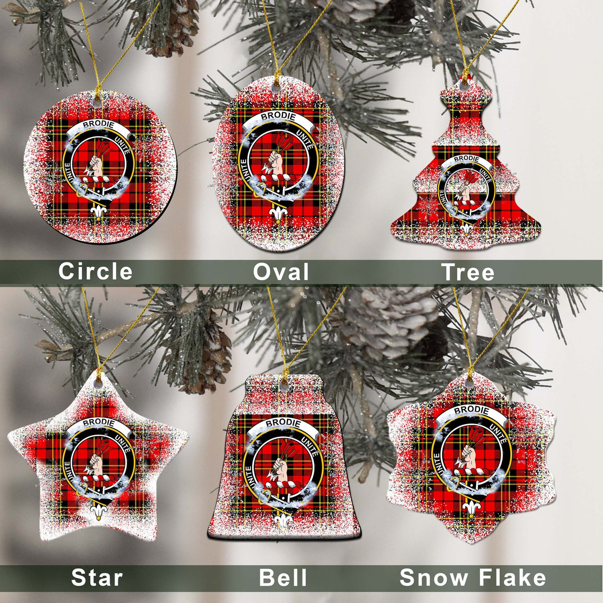 Brodie Tartan Christmas Ceramic Ornament - Snow Style