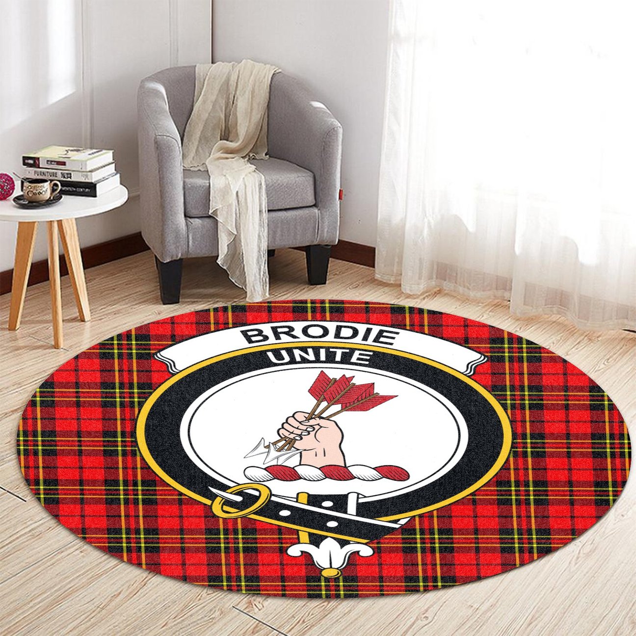 Brodie Modern Tartan Crest Round Rug