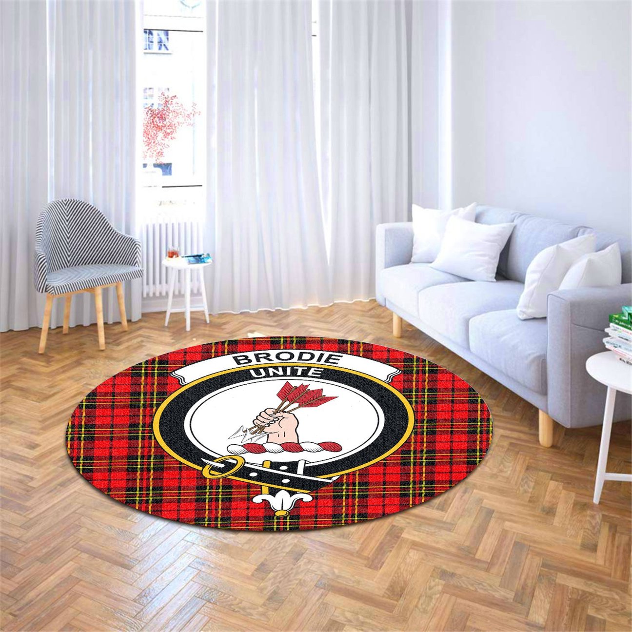 Brodie Modern Tartan Crest Round Rug