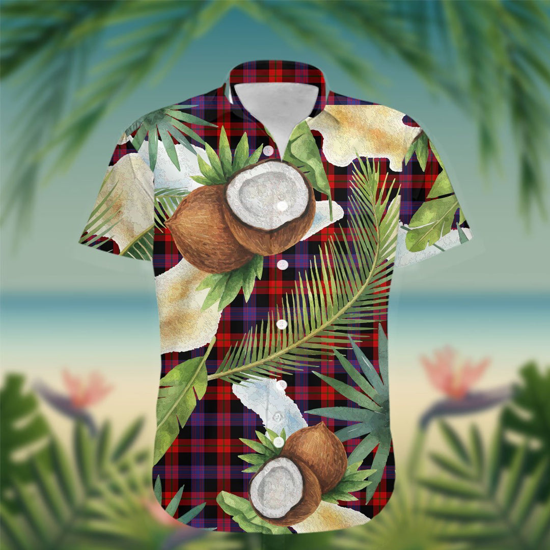 Broun Tartan Hawaiian Shirt Hibiscus, Coconut, Parrot, Pineapple - Tropical Garden Shirt