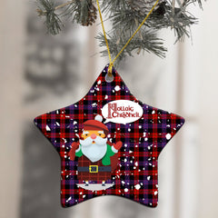 Brown Modern Tartan Christmas Ceramic Ornament - Santa Style