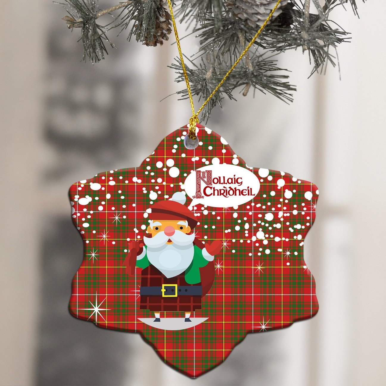 Bruce Modern Tartan Christmas Ceramic Ornament - Santa Style