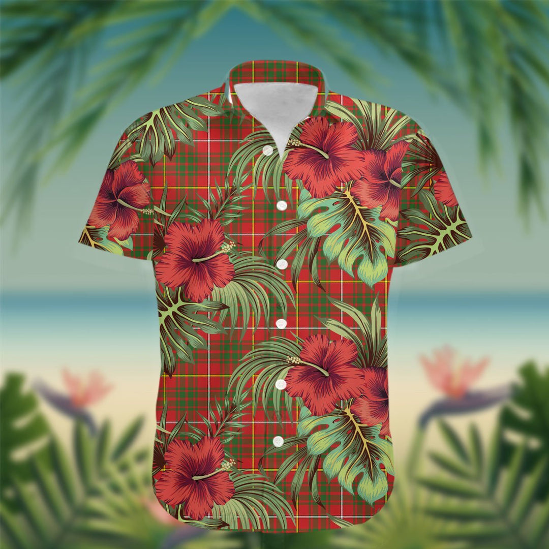 Bruce Tartan Hawaiian Shirt Hibiscus, Coconut, Parrot, Pineapple - Tropical Garden Shirt