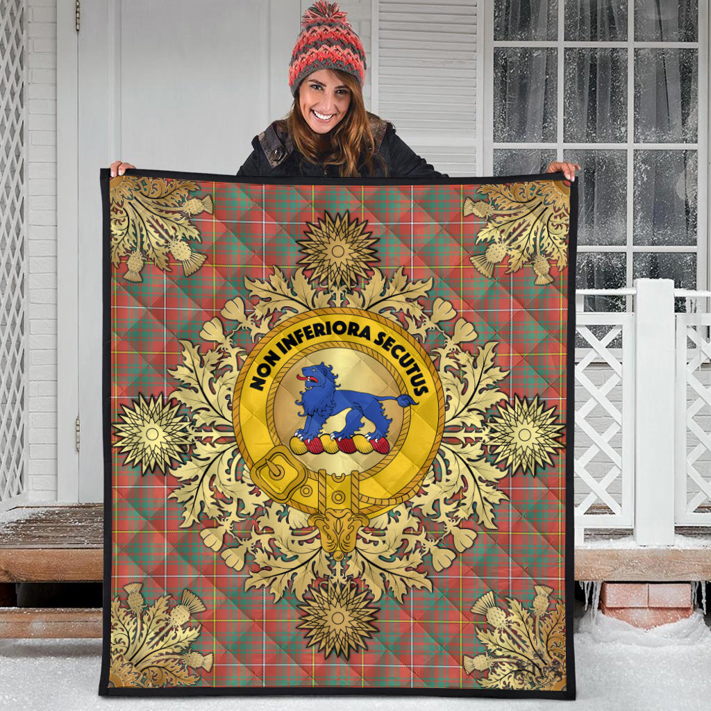 Bruce Ancient Tartan Crest Premium Quilt - Gold Thistle Style