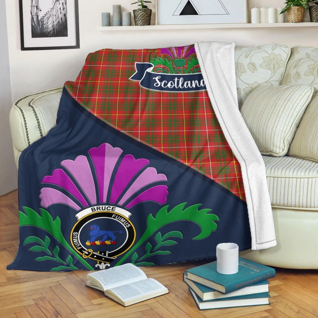 Bruce Tartan Crest Premium Blanket - Thistle Style