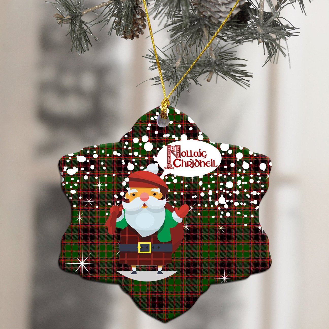 Buchan Modern Tartan Christmas Ceramic Ornament - Santa Style