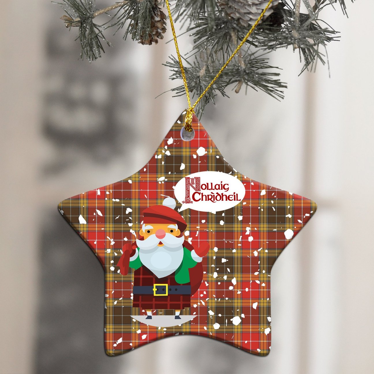 Buchanan Old Set Weathered Tartan Christmas Ceramic Ornament - Santa Style