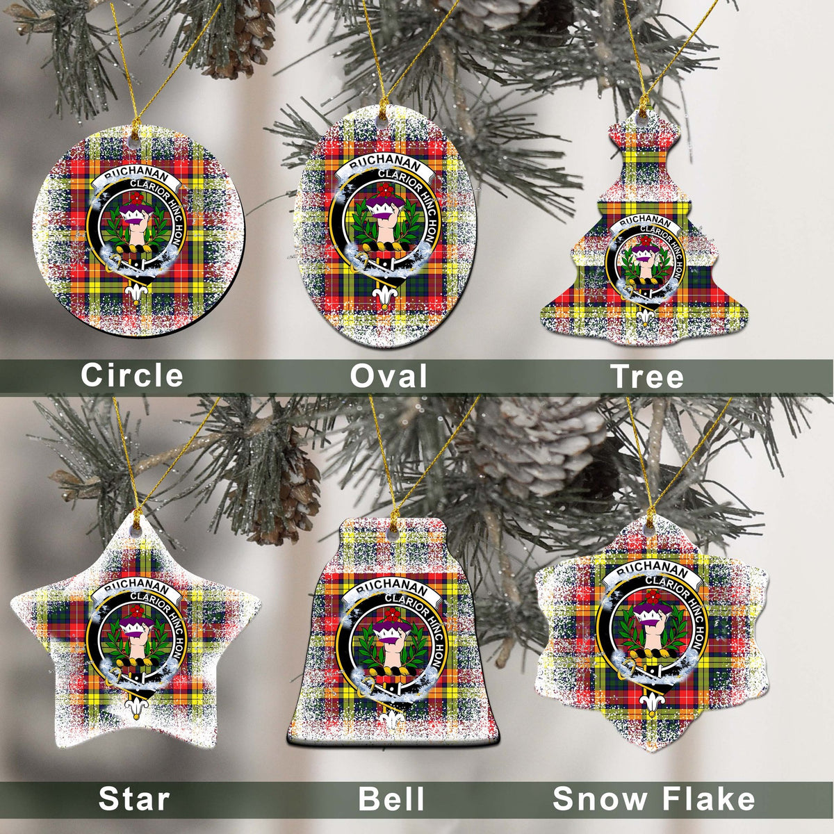 Buchanan Tartan Christmas Ceramic Ornament - Snow Style