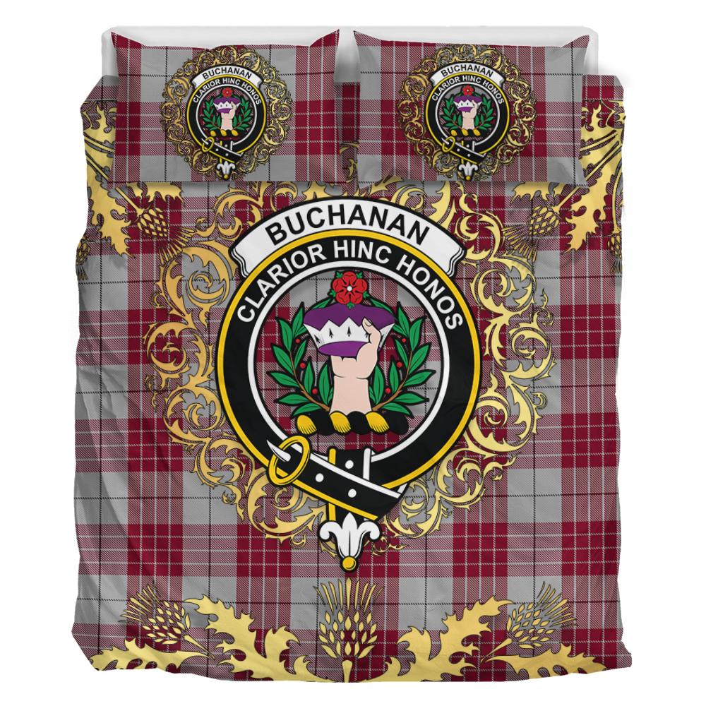 Buchanan Tartan Crest Bedding Set - Golden Thistle Style