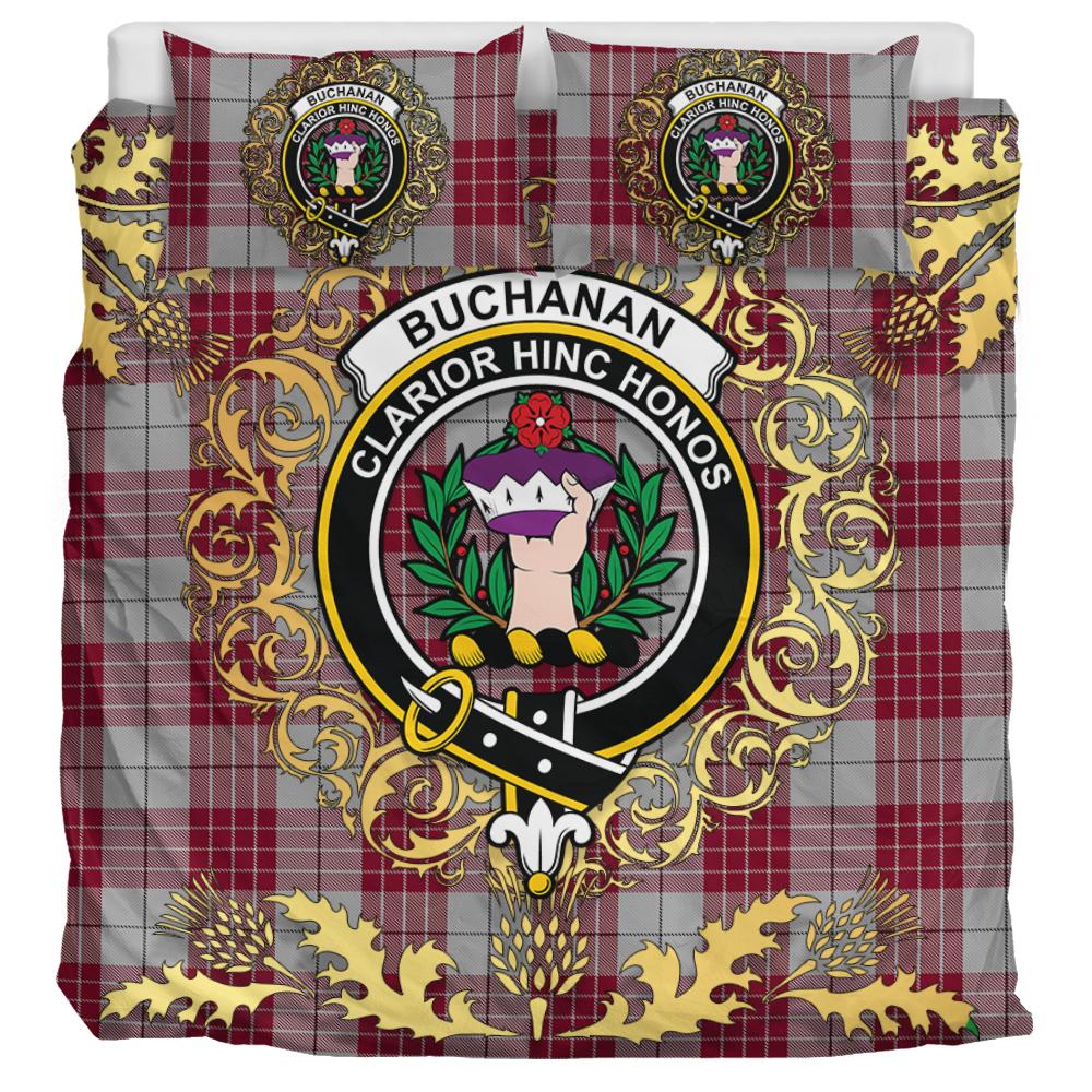 Buchanan Tartan Crest Bedding Set - Golden Thistle Style