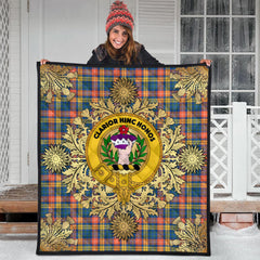 Buchanan Ancient Tartan Crest Premium Quilt - Gold Thistle Style