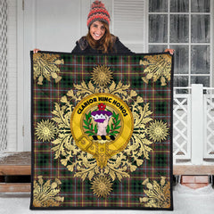 Buchanan Hunting Tartan Crest Premium Quilt - Gold Thistle Style