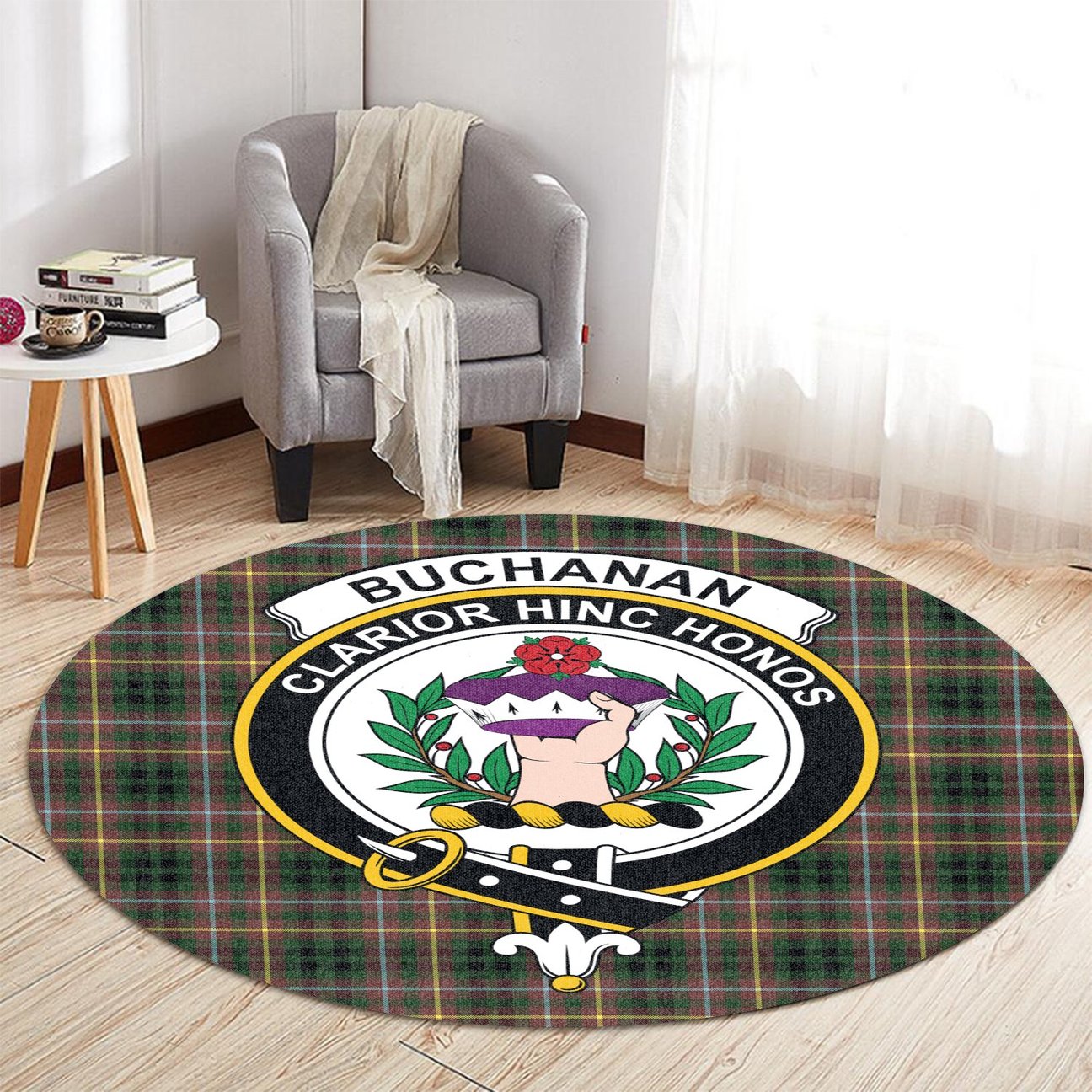 Buchanan Hunting Tartan Crest Round Rug