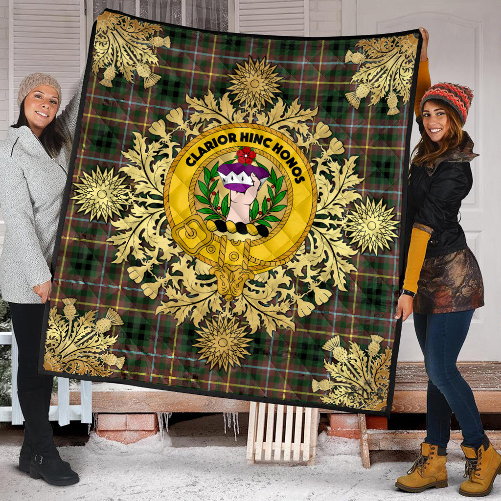 Buchanan Hunting Tartan Crest Premium Quilt - Gold Thistle Style