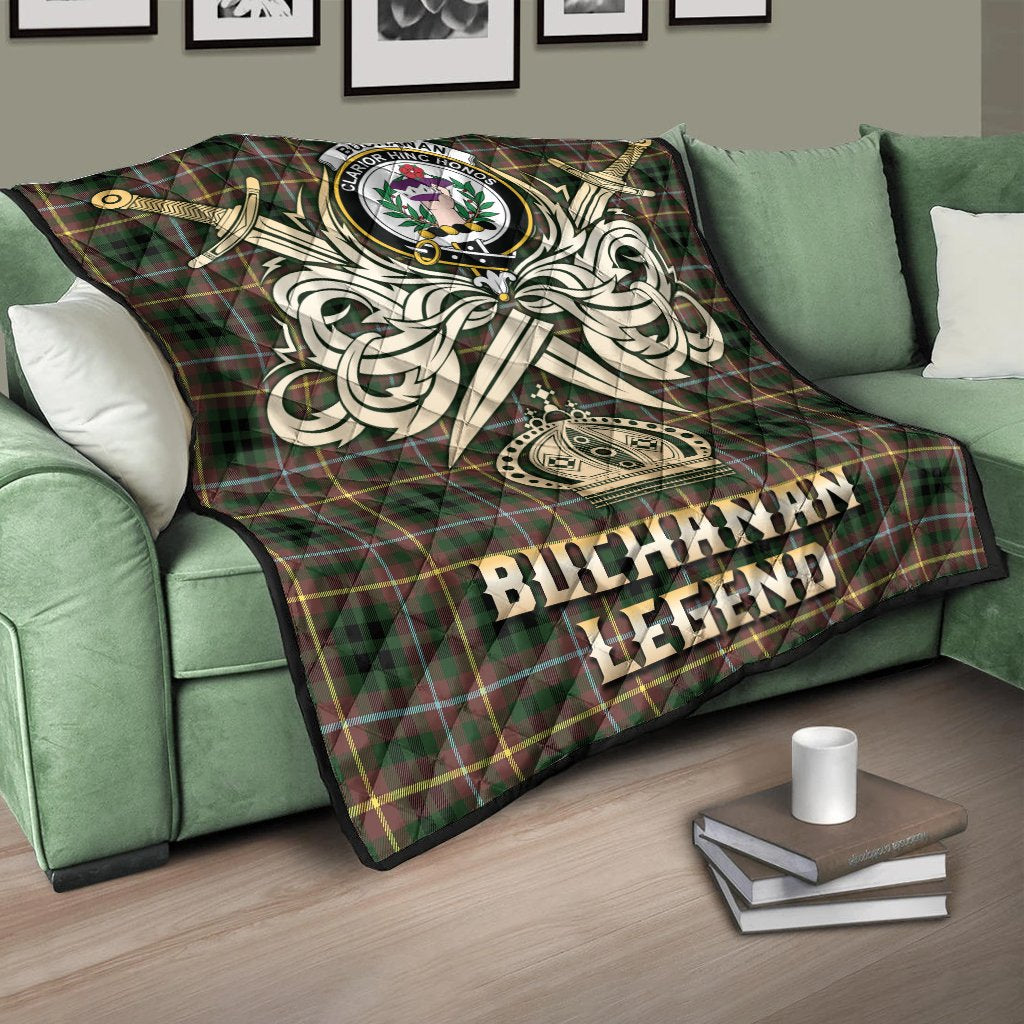 Buchanan Hunting Tartan Crest Legend Gold Royal Premium Quilt