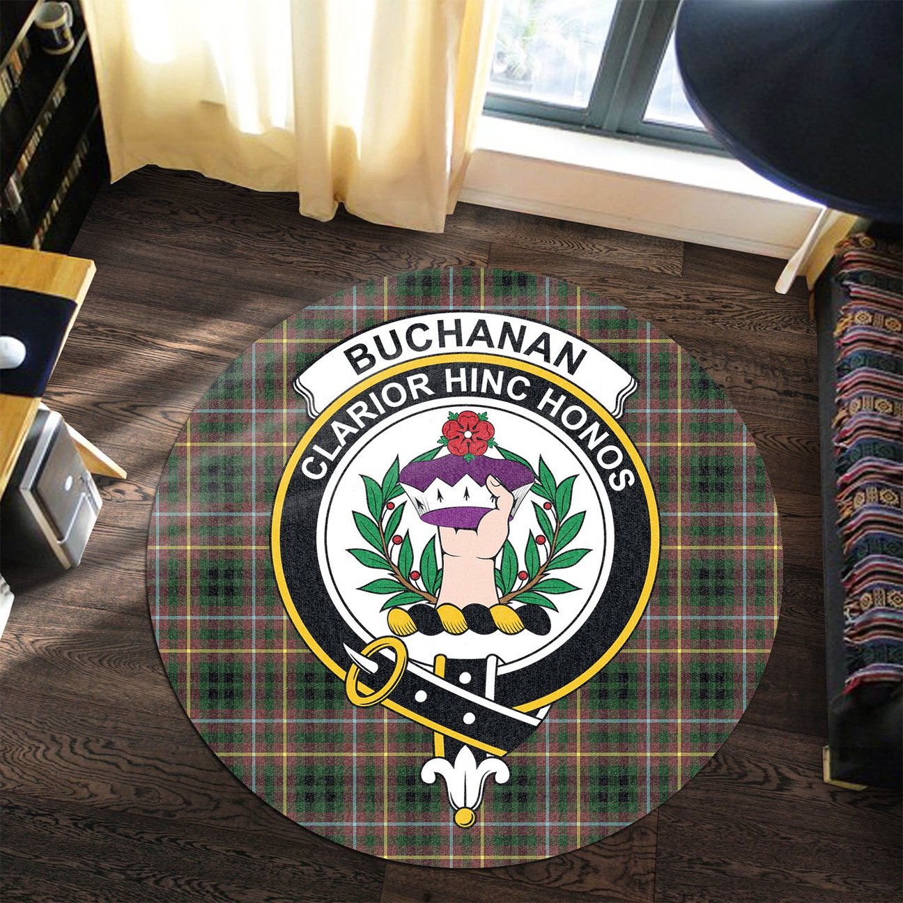 Buchanan Hunting Tartan Crest Round Rug