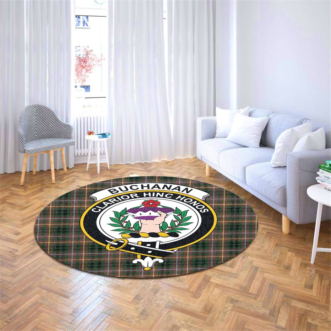 Buchanan Hunting Tartan Crest Round Rug