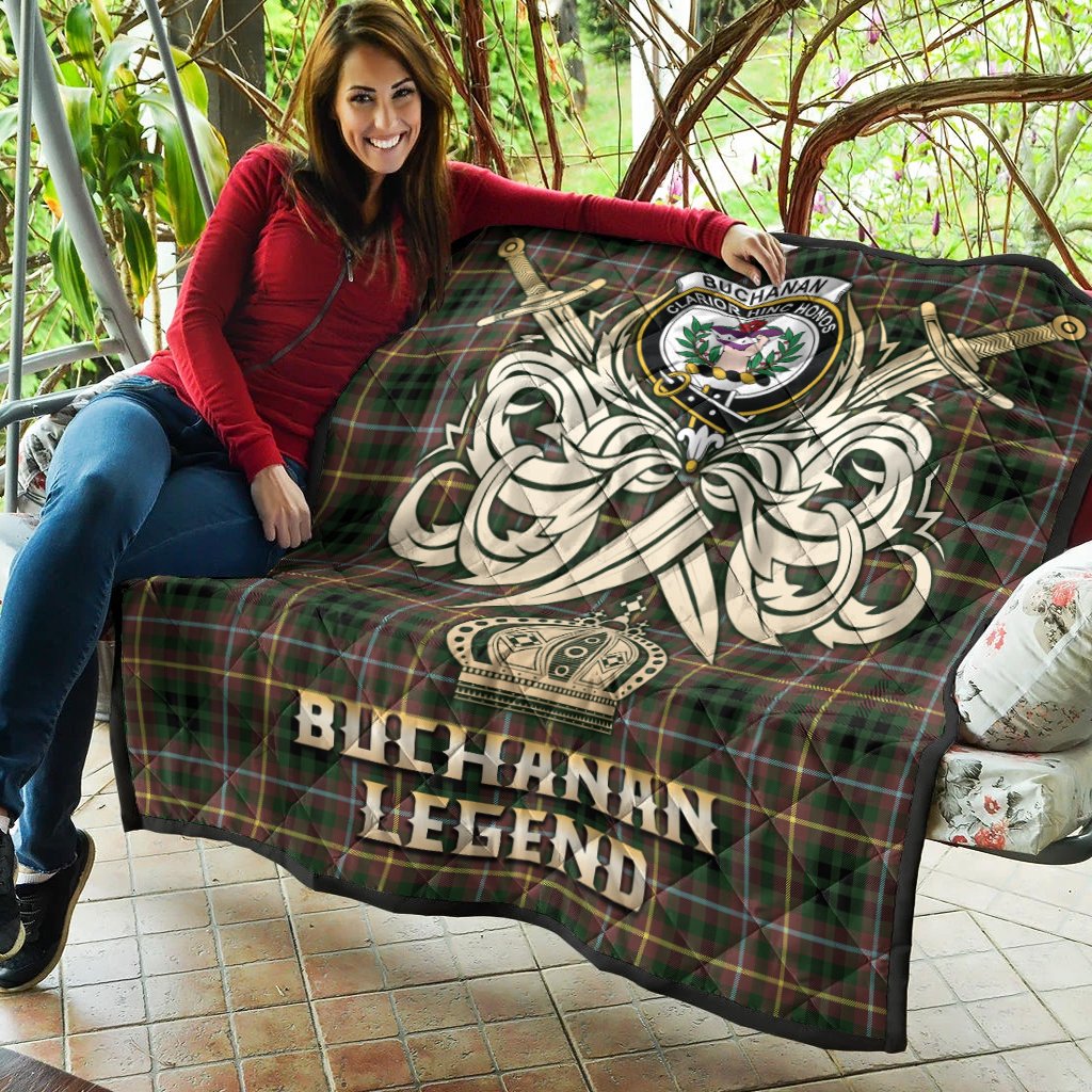 Buchanan Hunting Tartan Crest Legend Gold Royal Premium Quilt