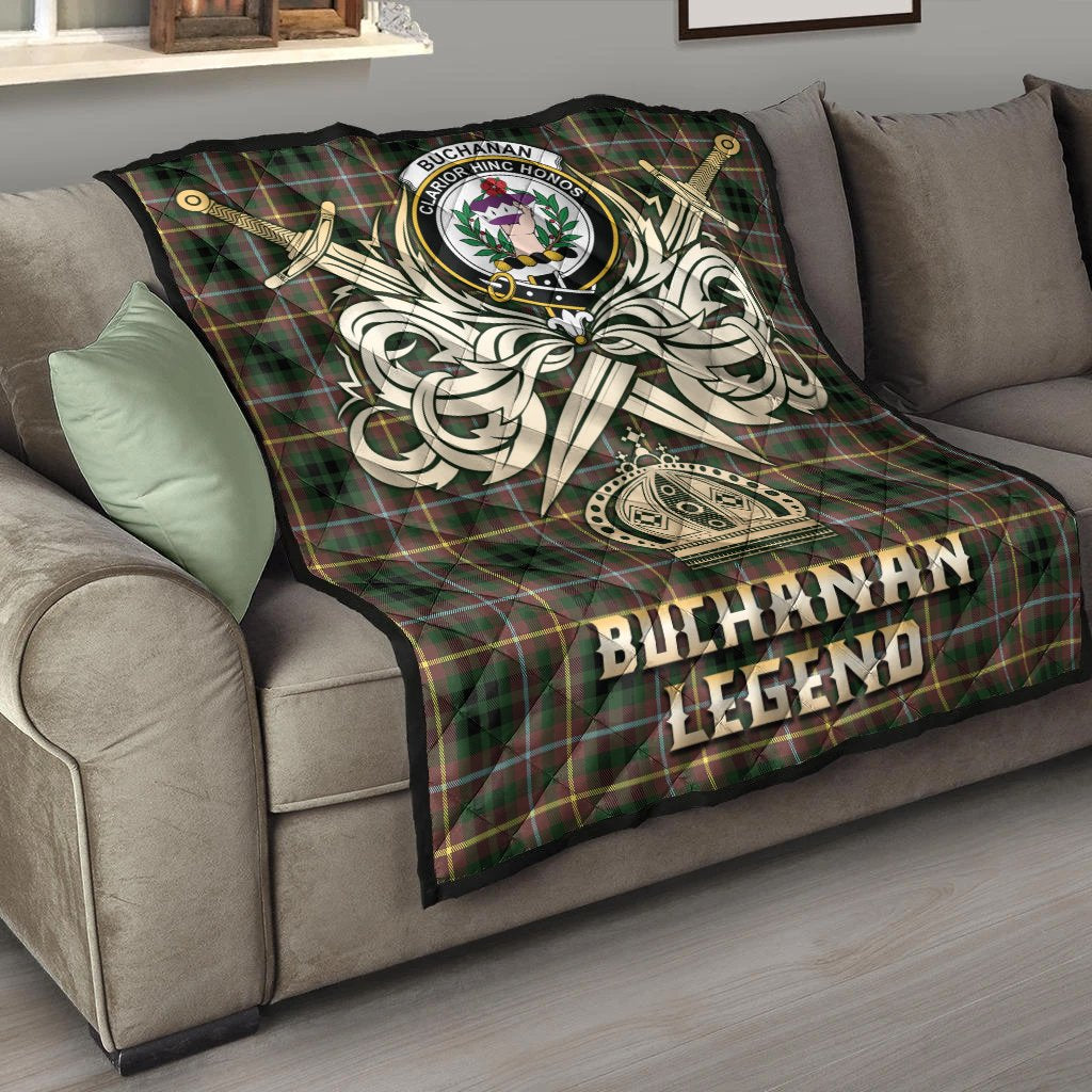 Buchanan Hunting Tartan Crest Legend Gold Royal Premium Quilt