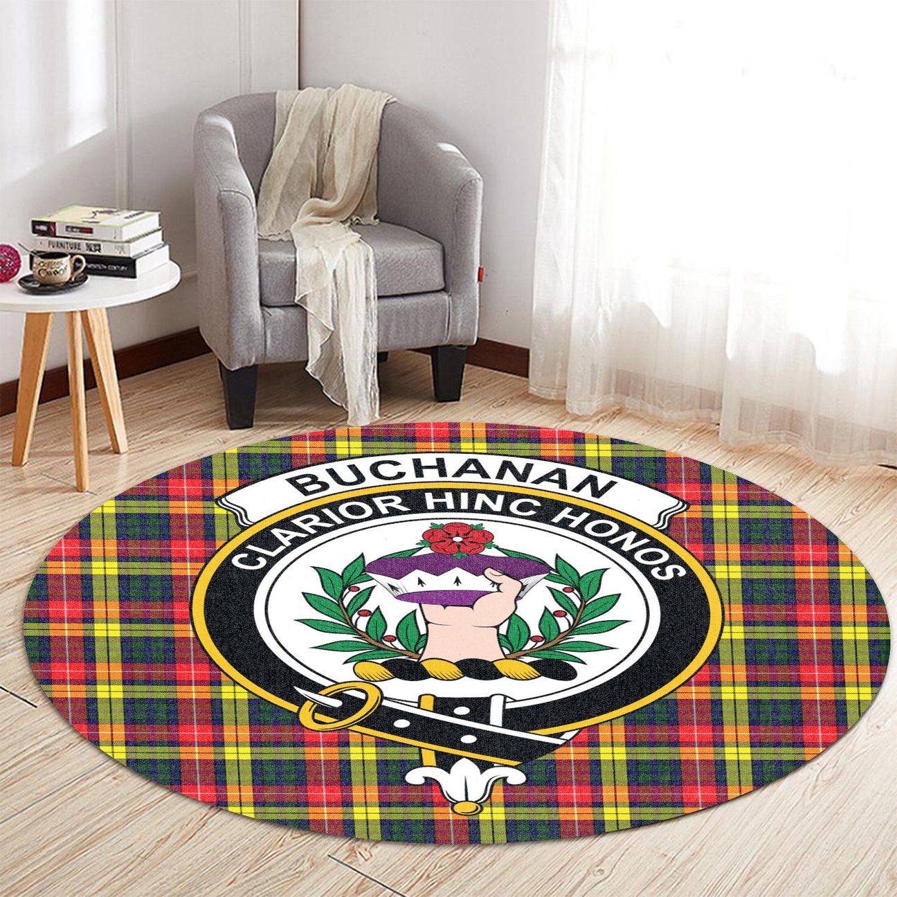 Buchanan Modern Tartan Crest Round Rug