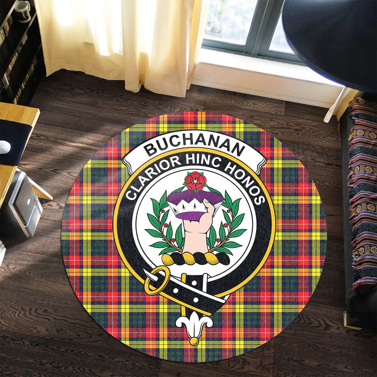 Buchanan Modern Tartan Crest Round Rug