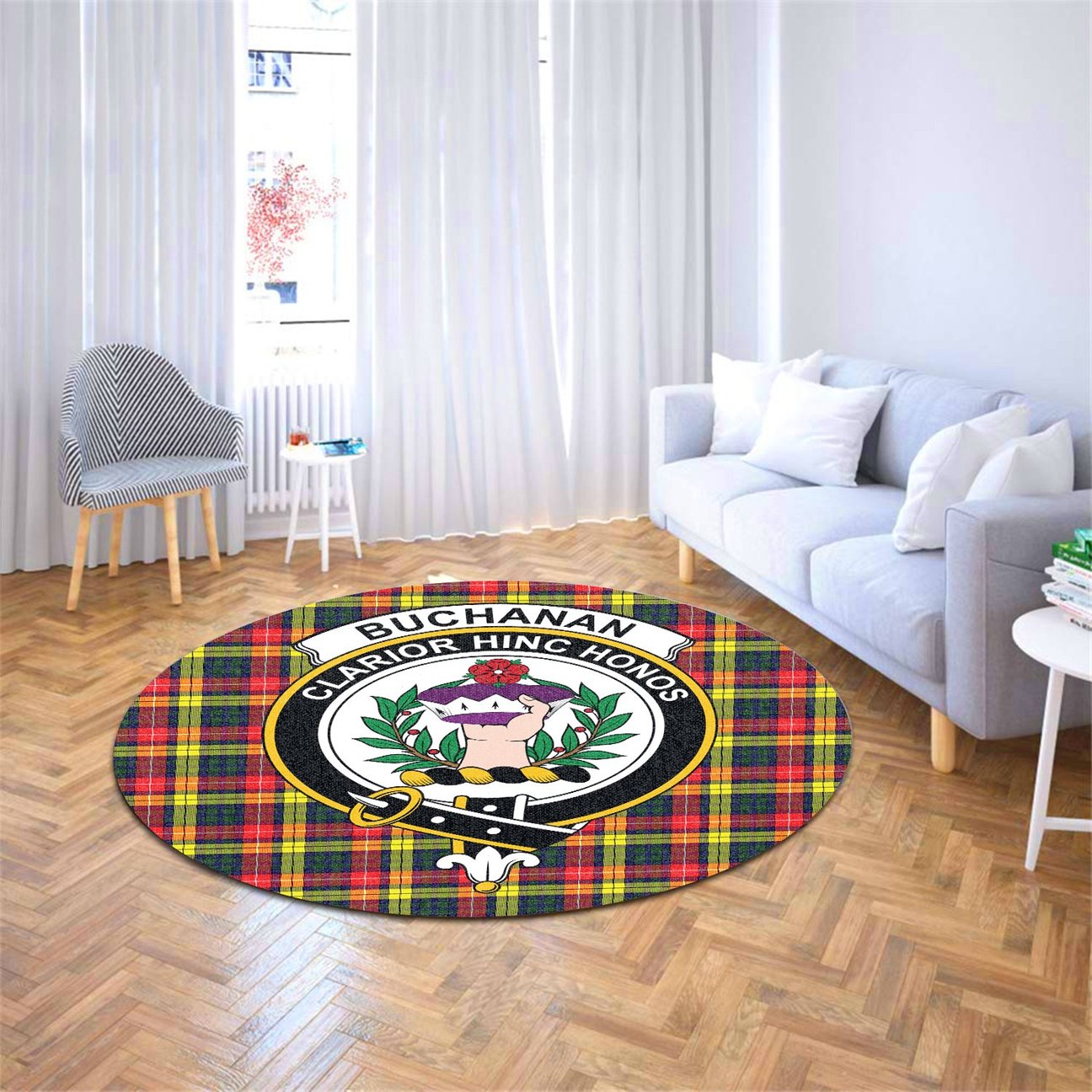 Buchanan Modern Tartan Crest Round Rug