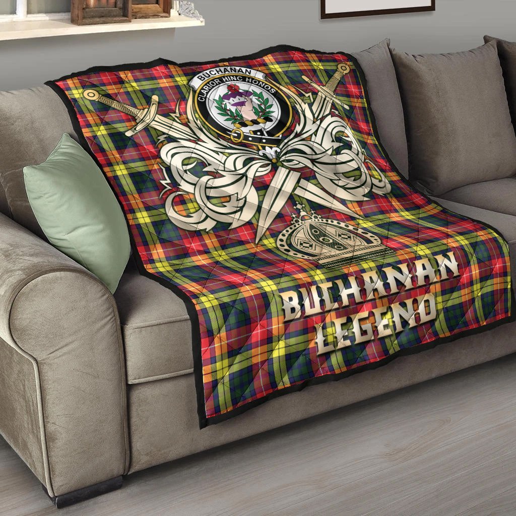 Buchanan Modern Tartan Crest Legend Gold Royal Premium Quilt