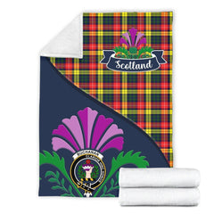 Buchan Tartan Crest Premium Blanket - Thistle Style