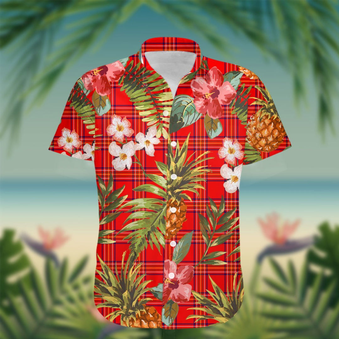 Burnett Tartan Hawaiian Shirt Hibiscus, Coconut, Parrot, Pineapple - Tropical Garden Shirt