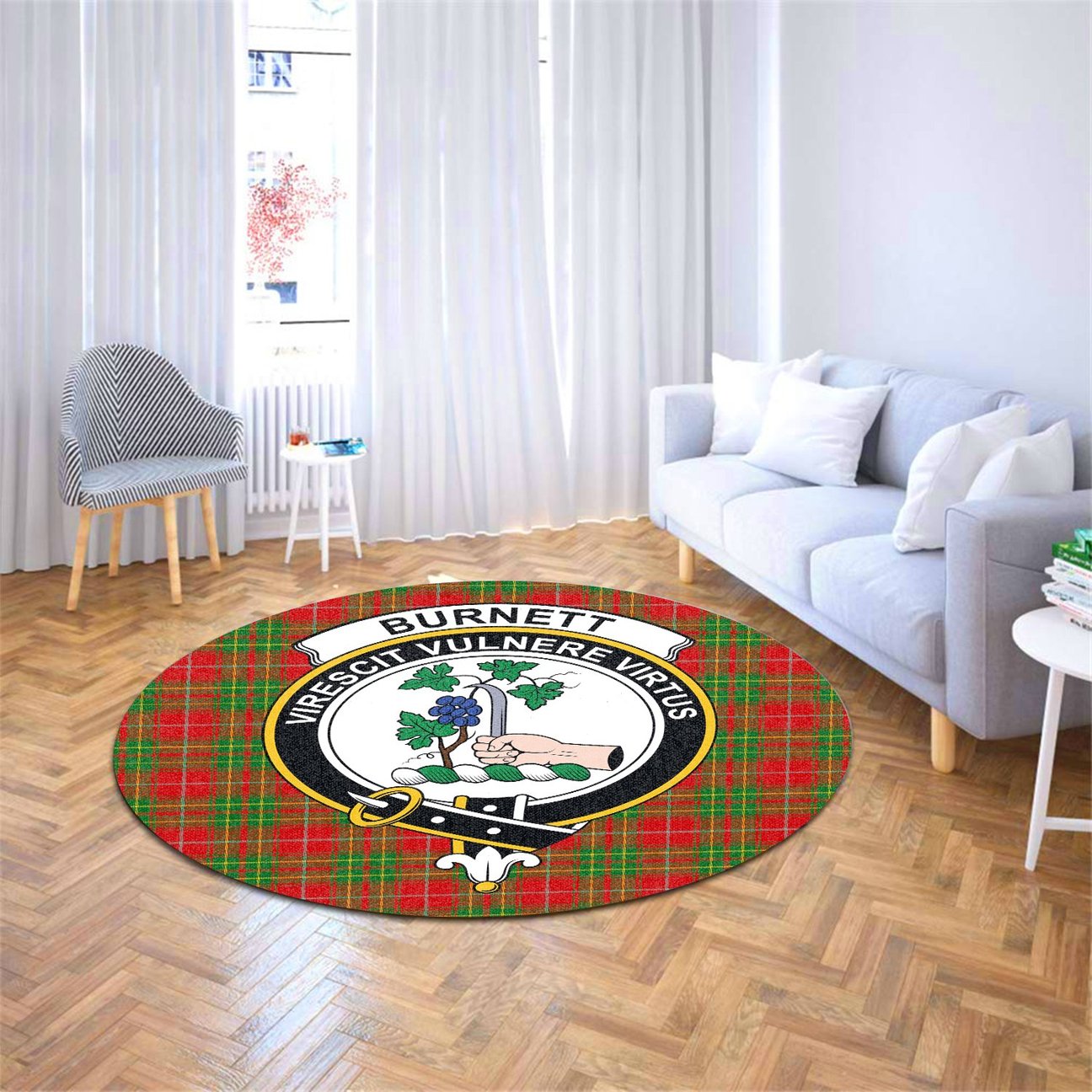 Burnett Ancient Tartan Crest Round Rug