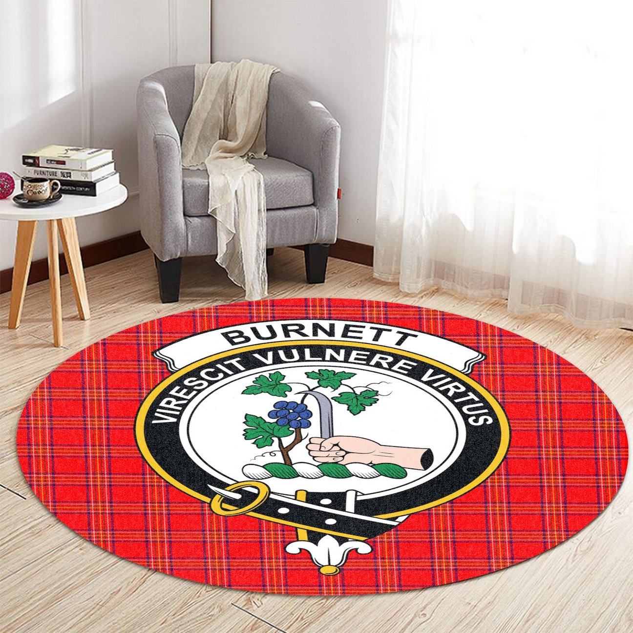 Burnett Modern Tartan Crest Round Rug