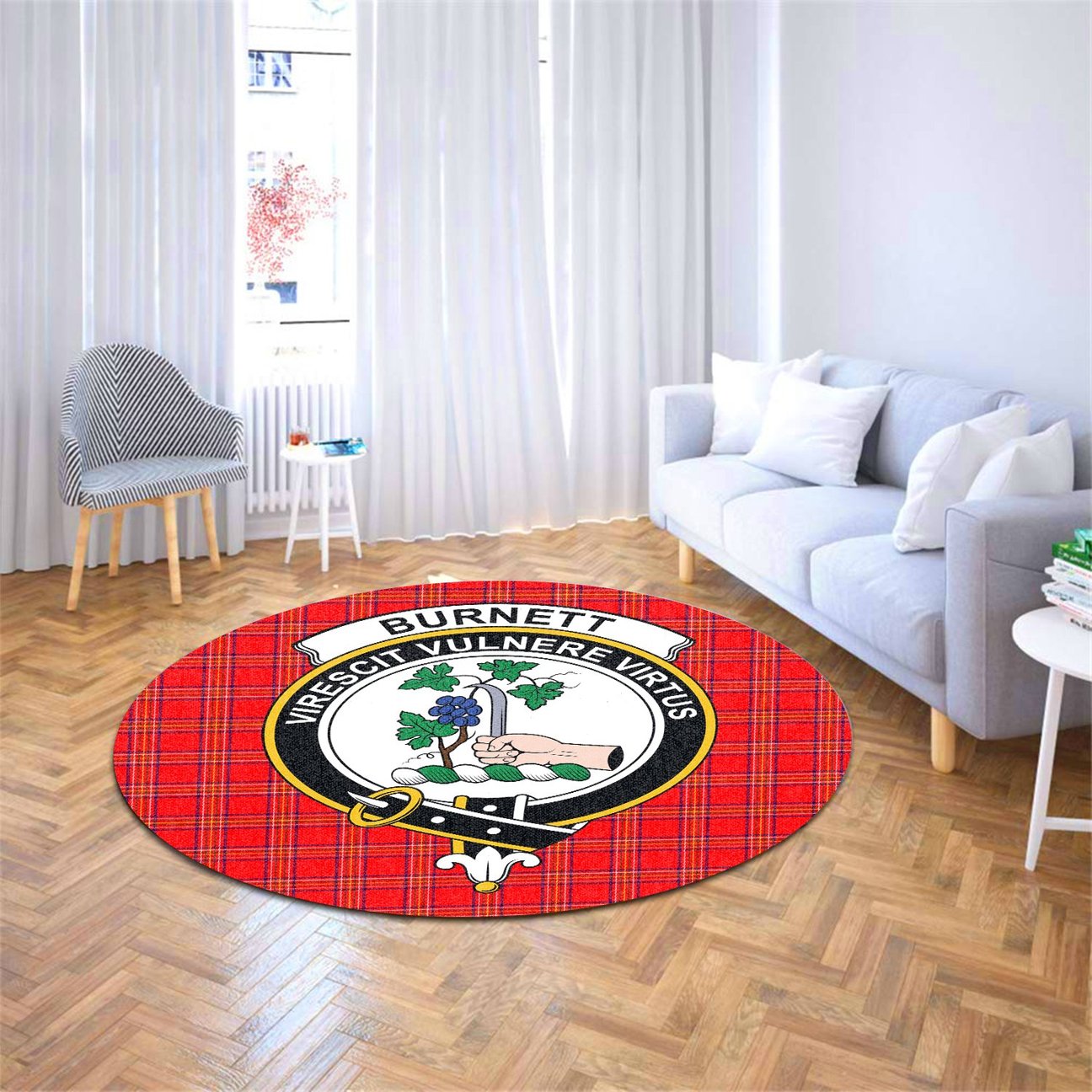 Burnett Modern Tartan Crest Round Rug