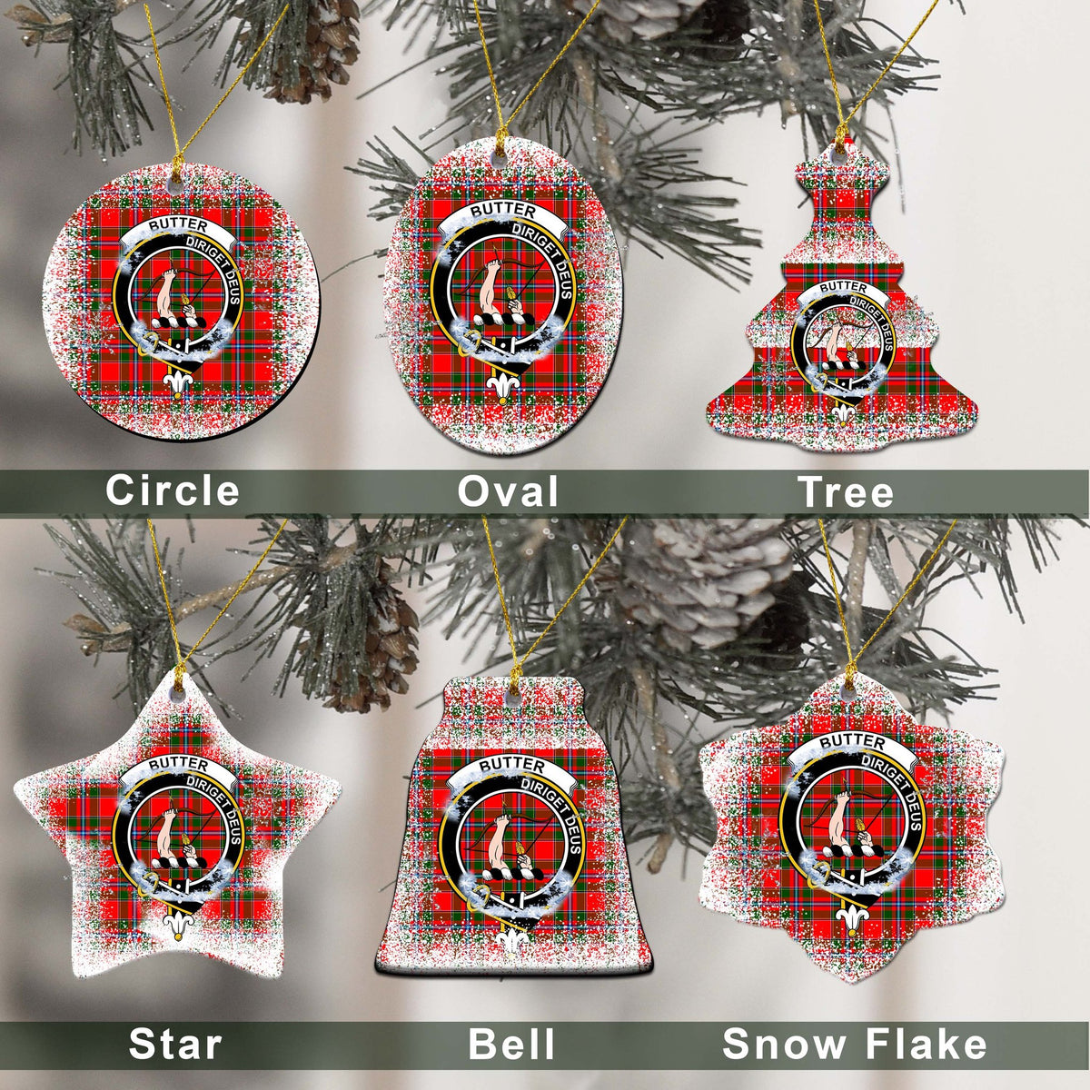 Butter Tartan Christmas Ceramic Ornament - Snow Style