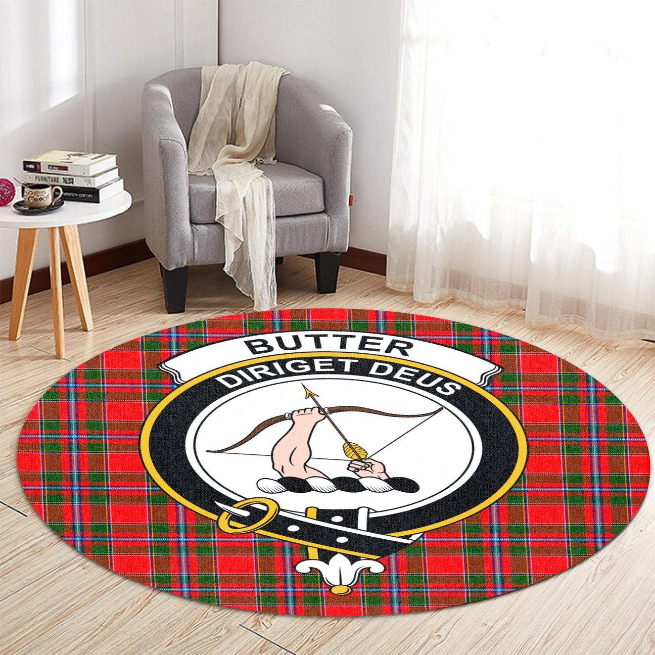 Butter Tartan Crest Round Rug