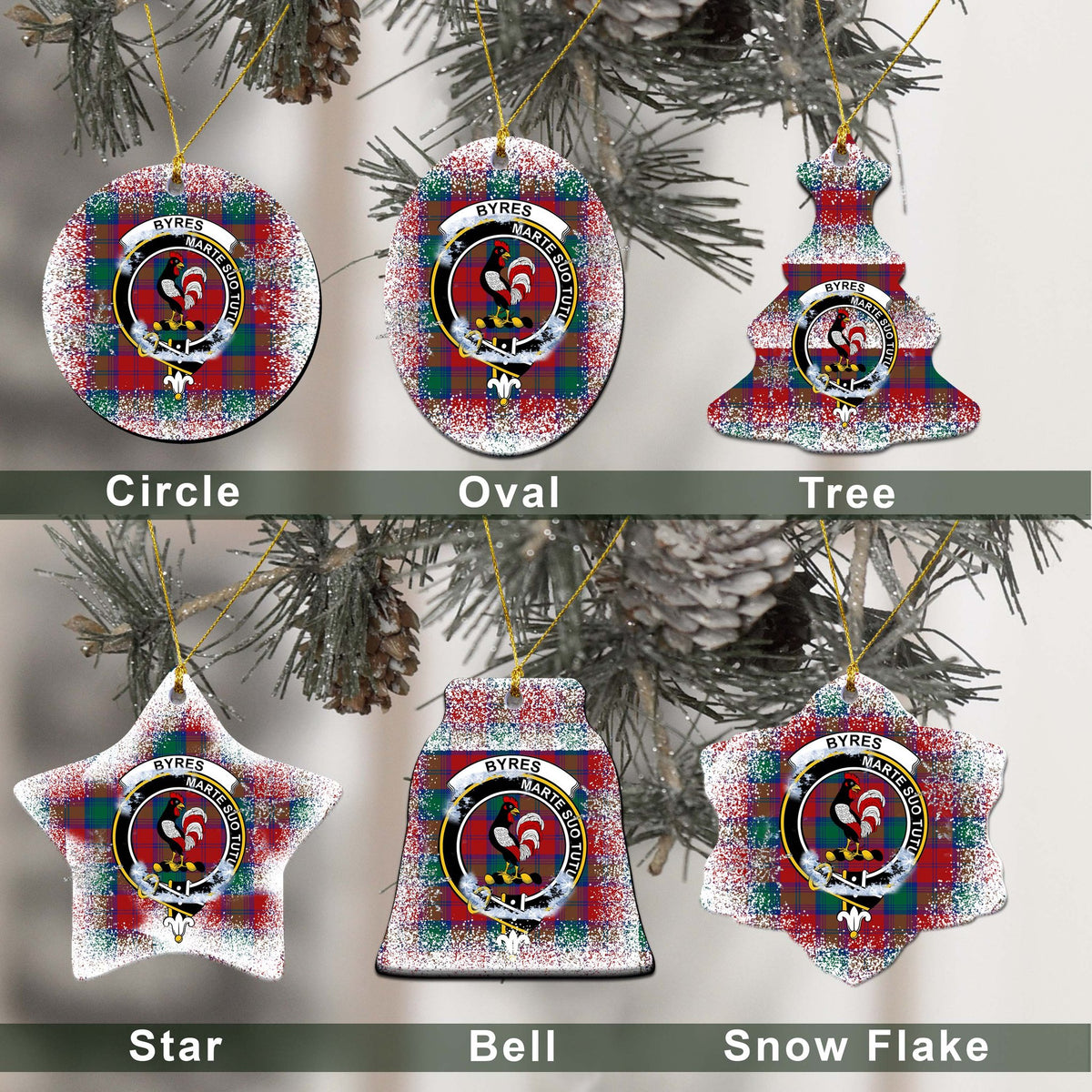 Byres Tartan Christmas Ceramic Ornament - Snow Style