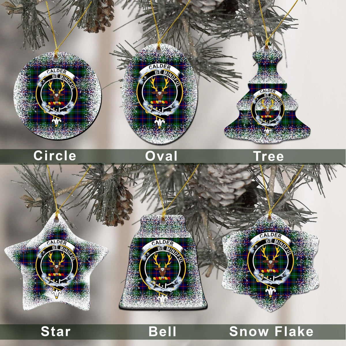 Caldwell Tartan Christmas Ceramic Ornament - Snow Style