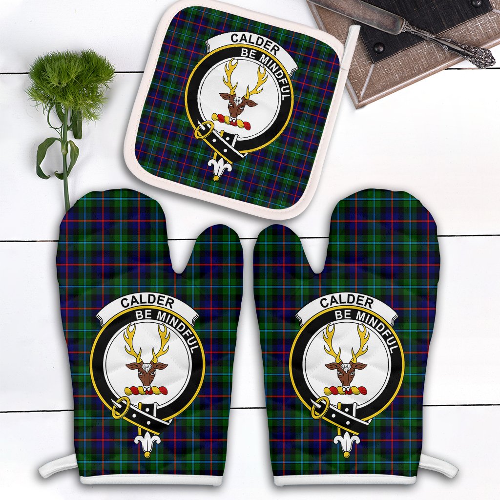 Calder Modern Tartan Crest Oven Mitt And Pot Holder (2 Oven Mitts + 1 Pot Holder)