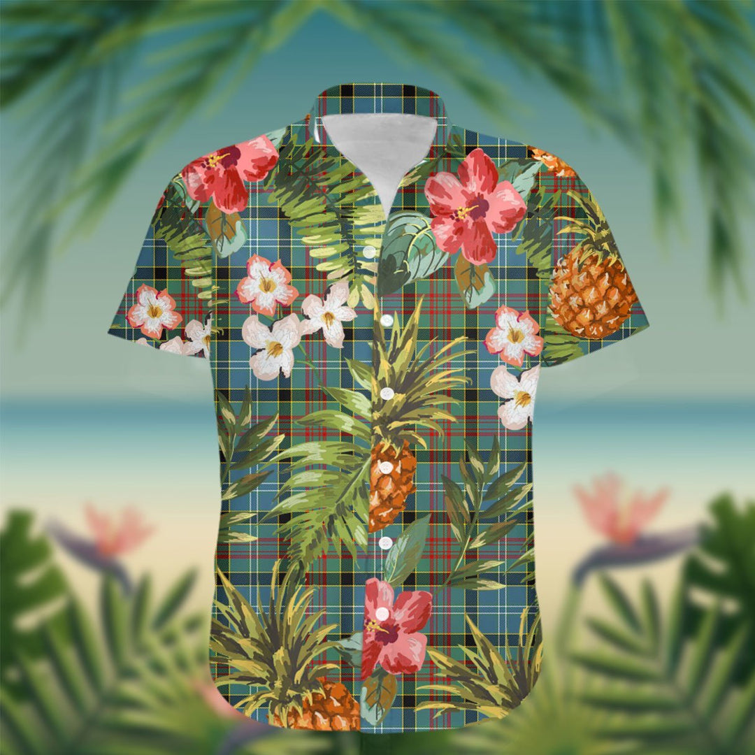 Caldwell Tartan Hawaiian Shirt Hibiscus, Coconut, Parrot, Pineapple - Tropical Garden Shirt