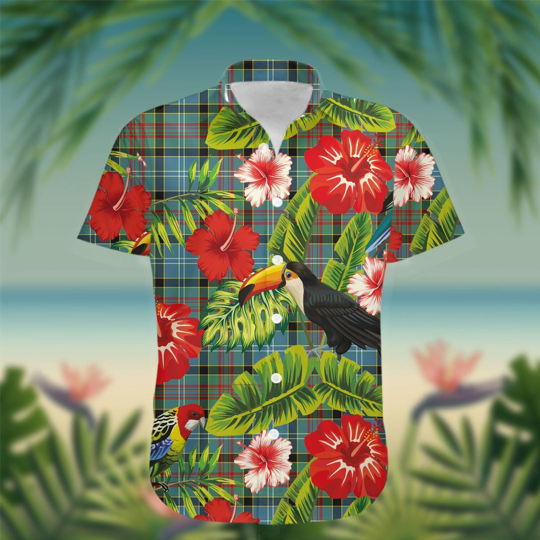 Caldwell Tartan Hawaiian Shirt Hibiscus, Coconut, Parrot, Pineapple - Tropical Garden Shirt