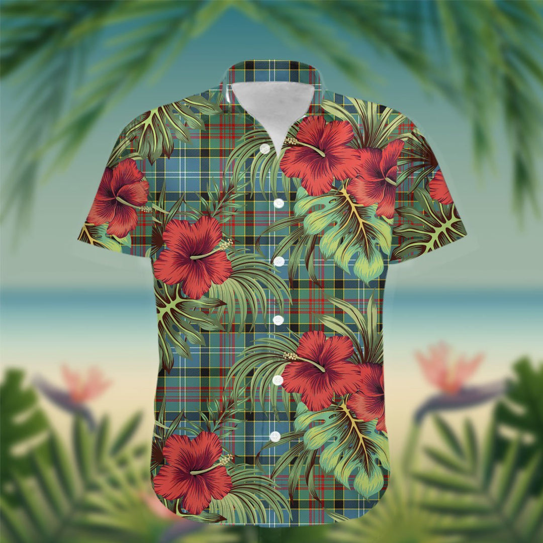 Caldwell Tartan Hawaiian Shirt Hibiscus, Coconut, Parrot, Pineapple - Tropical Garden Shirt