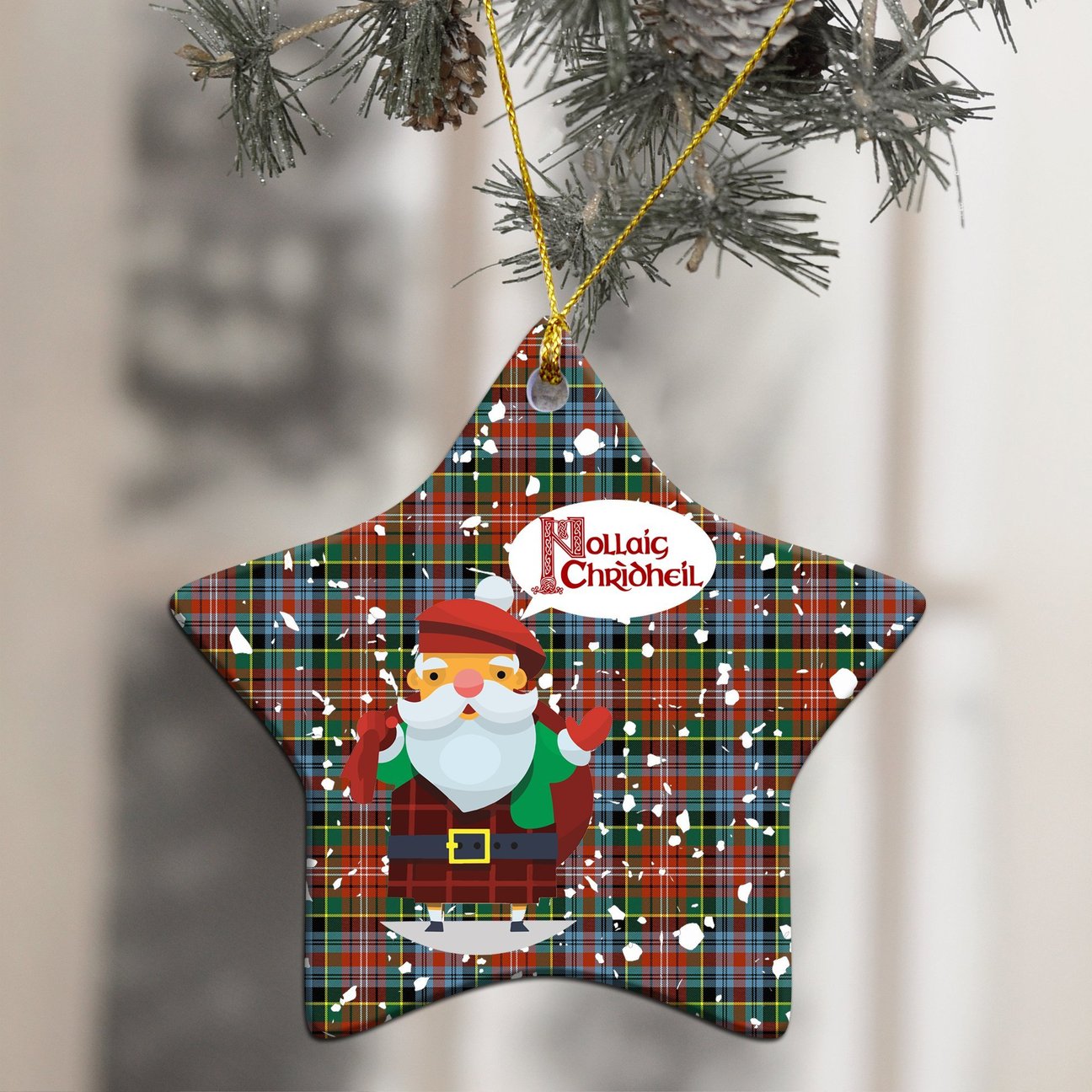 Caledonia Ancient Tartan Christmas Ceramic Ornament - Santa Style