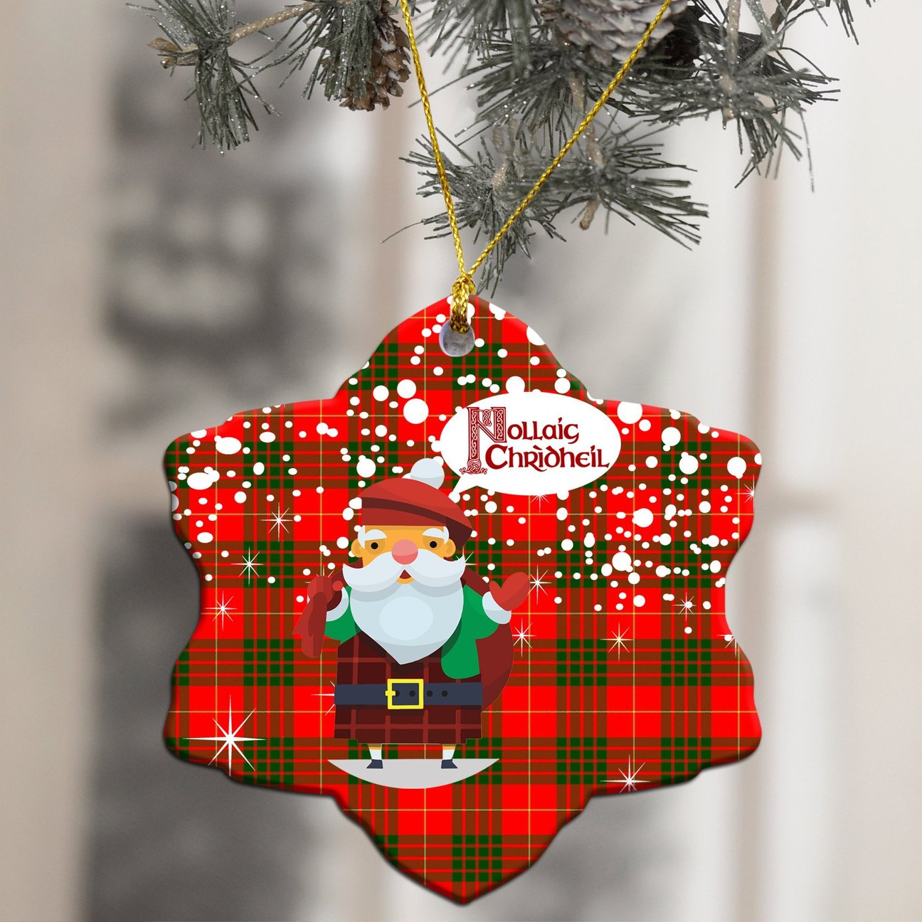 Cameron Modern Tartan Christmas Ceramic Ornament - Santa Style