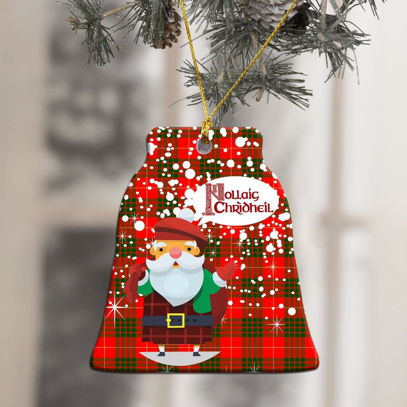 Cameron Modern Tartan Christmas Ceramic Ornament - Santa Style