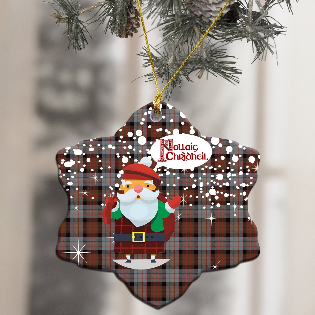 Cameron of Erracht Weathered Tartan Christmas Ceramic Ornament - Santa Style