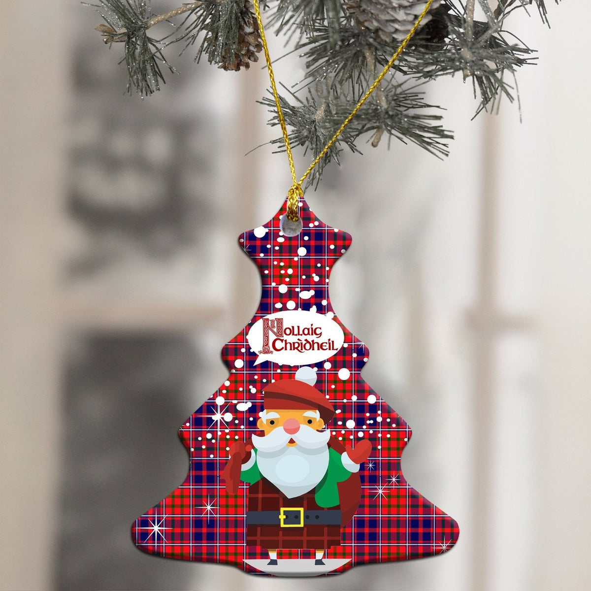 Cameron of Lochiel Modern Tartan Christmas Ceramic Ornament - Santa Style