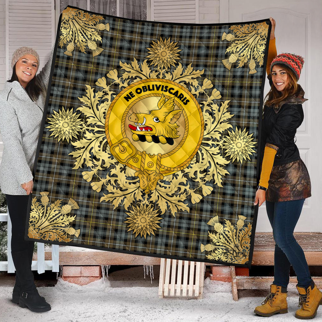 Campbell Argyll Weathered Tartan Crest Premium Quilt - Gold Thistle Style