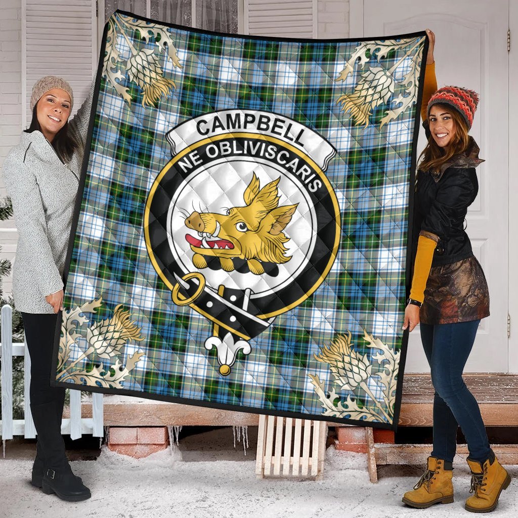 Campbell Dress Tartan Crest Premium Quilt - Gold Thistle Style