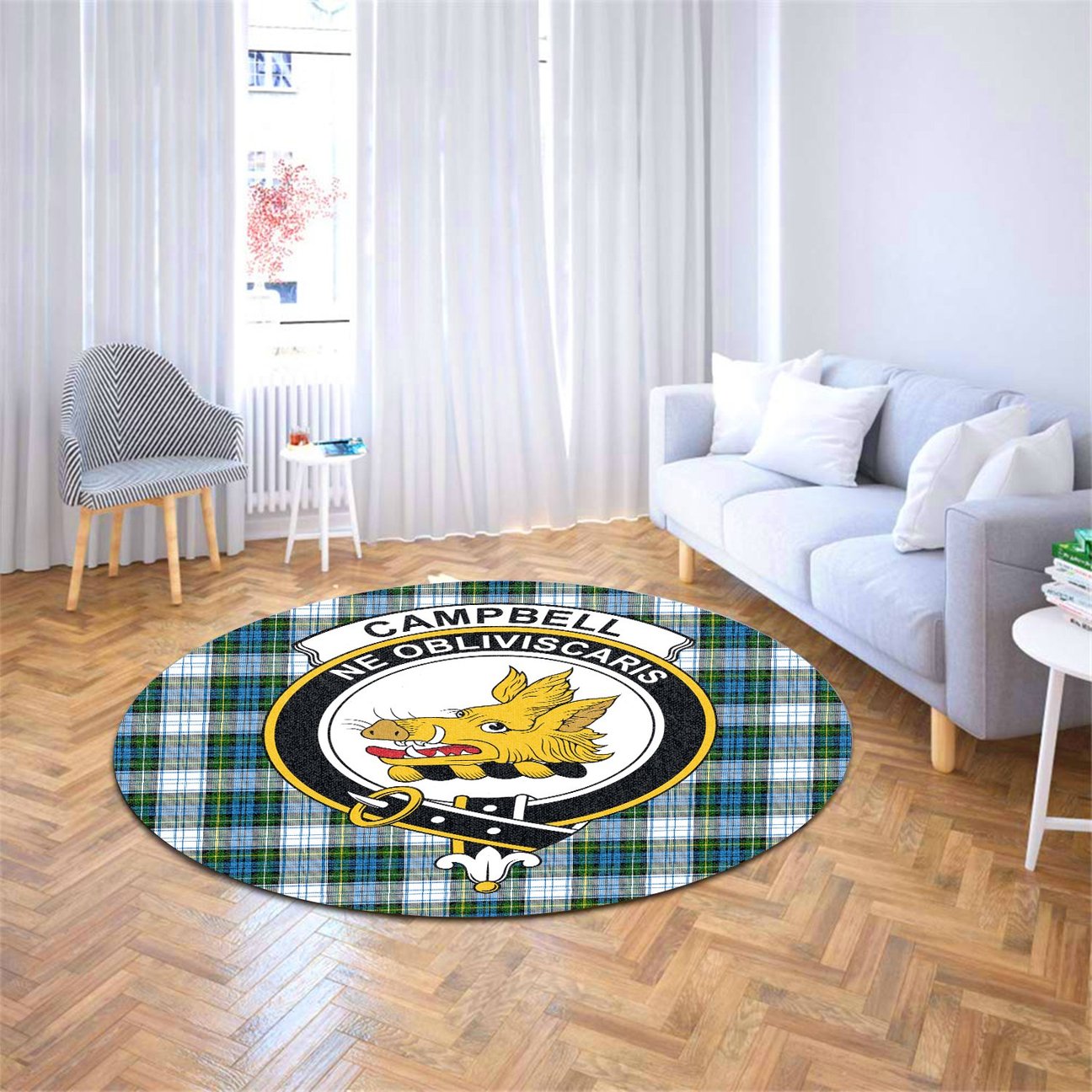 Campbell Dress Tartan Crest Round Rug