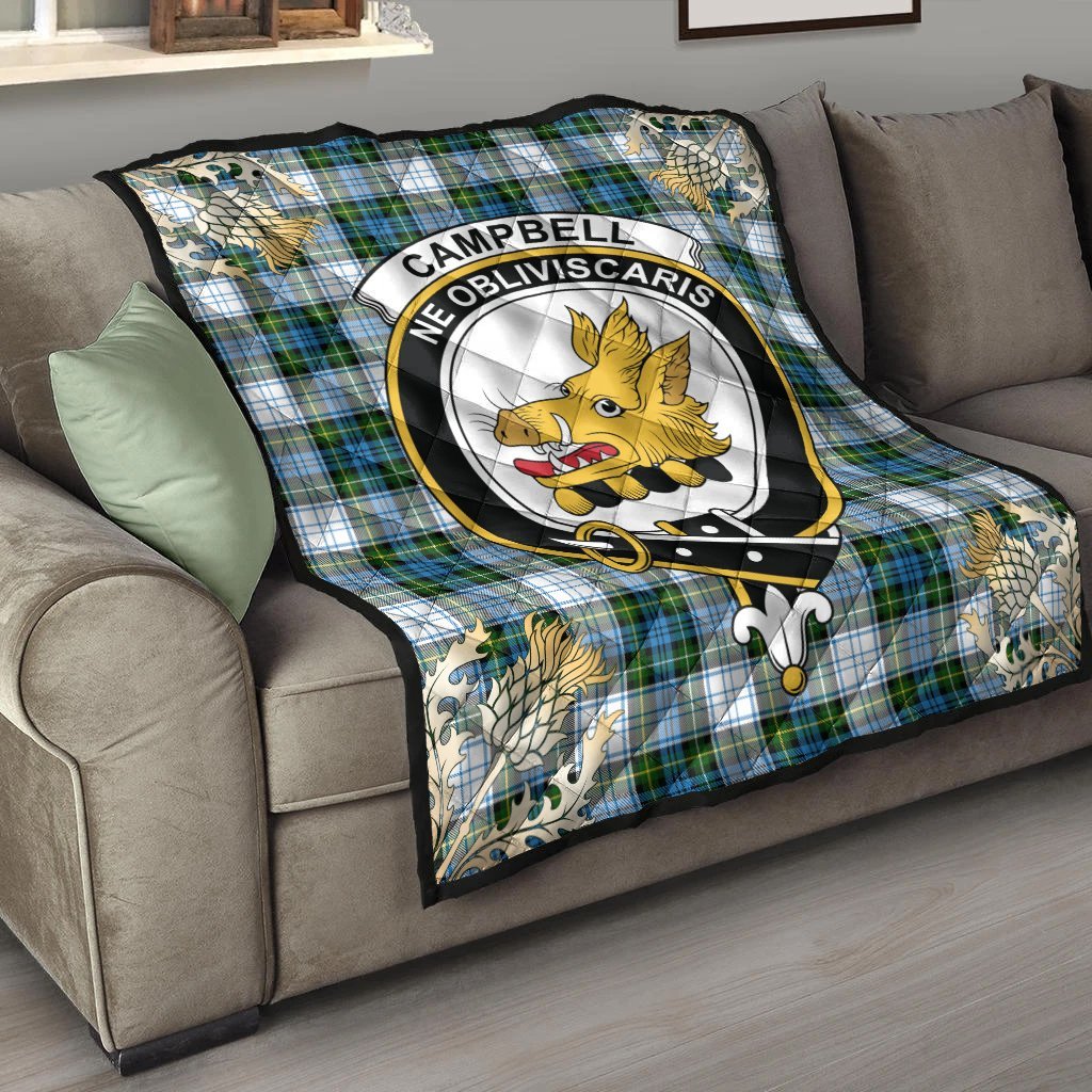 Campbell Dress Tartan Crest Premium Quilt - Gold Thistle Style