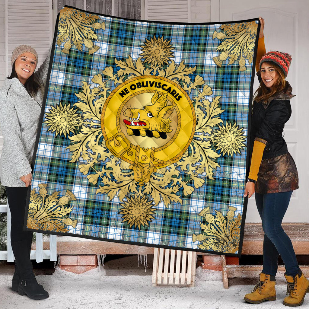 Campbell Dress Ancient Tartan Crest Premium Quilt - Gold Thistle Style